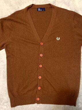 Vintage Fred Perry Cardigan. XL. Brown. Cashmere and Lambswool Combo.